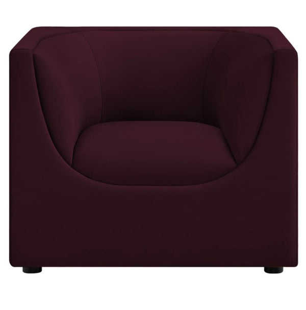 Natalia Mulberry Velvet Fabric Chair Maroon armchair on a white background