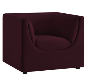 Natalia Mulberry Velvet Fabric Chair Maroon armchair on a white background