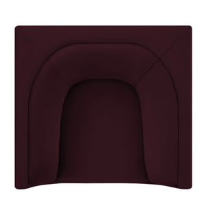 Natalia Mulberry Velvet Fabric Chair Maroon cushion with a unique design on a white background