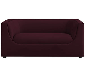 Natalia Mulberry Velvet Fabric Loveseat Maroon sofa on a white background
