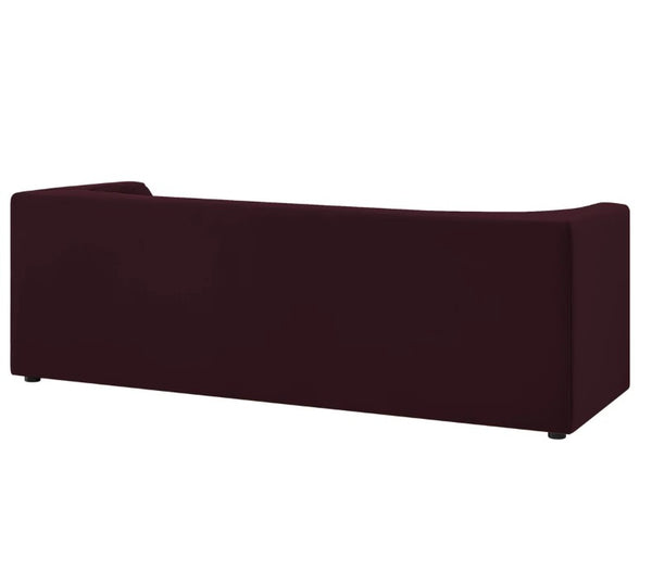 Natalia Mulberry Velvet Fabric Sofa Dark brown sofa on a white background