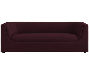 Natalia Mulberry Velvet Fabric Sofa Maroon sofa on a white background