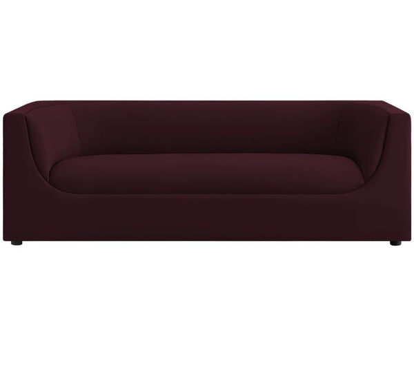Natalia Mulberry Velvet Fabric Sofa Maroon sofa on a white background