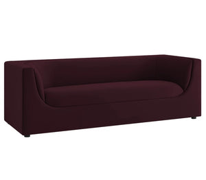 Natalia Mulberry Velvet Fabric Sofa Maroon sofa on a white background