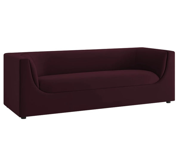 Natalia Mulberry Velvet Fabric Sofa Maroon sofa on a white background