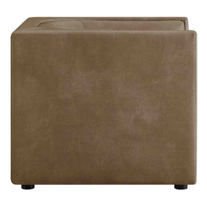 Natalia Premium Vegan Leather Chair Brown cube-shaped ottoman on a white background