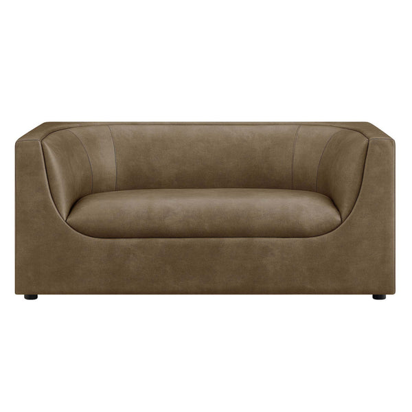 Natalia Premium Vegan Leather Loveseat Brown leather sofa on a white background