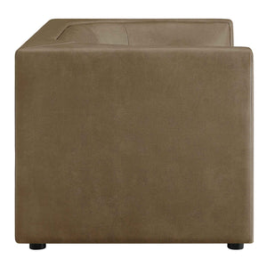 Natalia Premium Vegan Leather Loveseat Brown cube-shaped ottoman on a white background