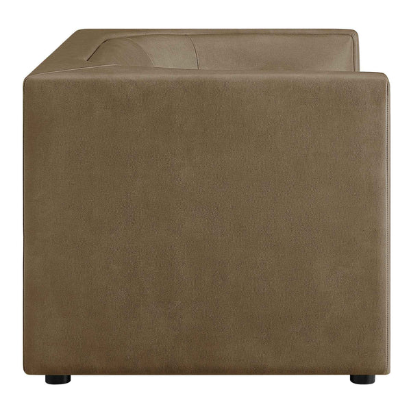 Natalia Premium Vegan Leather Loveseat Brown cube-shaped ottoman on a white background
