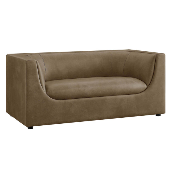 Natalia Premium Vegan Leather Loveseat Brown sofa on a white background
