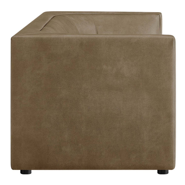 Natalia Premium Vegan Leather Sofa Brown cube-shaped ottoman on a white background