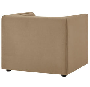 Natalia Taupe Velvet Fabric Chair Beige armchair on a white background
