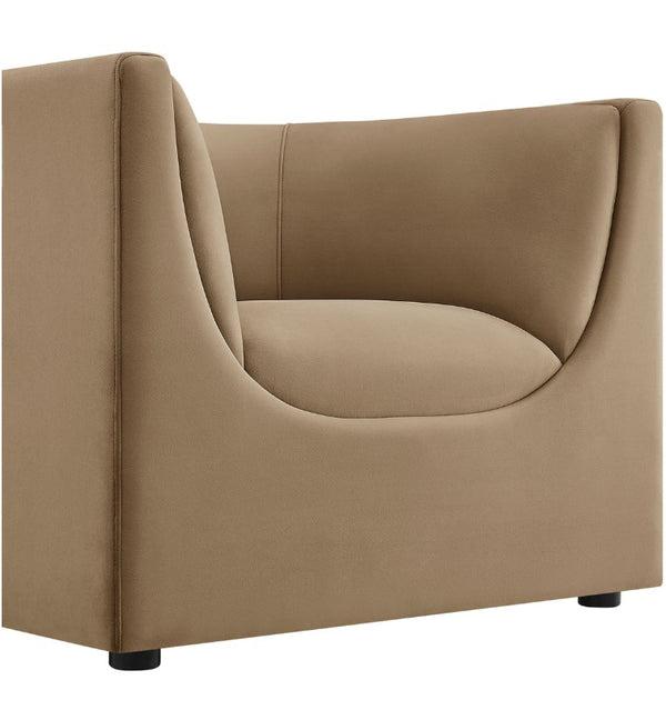 Natalia Taupe Velvet Fabric Chair Beige armchair on a white background
