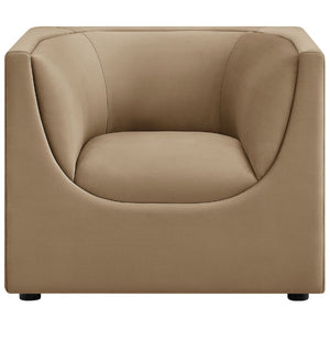 Natalia Taupe Velvet Fabric Chair Beige armchair on a white background