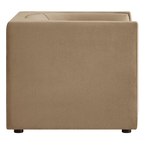 Natalia Taupe Velvet Fabric Chair Beige cube-shaped ottoman on a white background