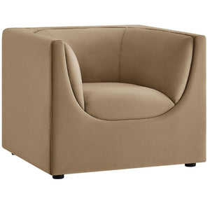 Natalia Taupe Velvet Fabric Chair Beige armchair on a white background