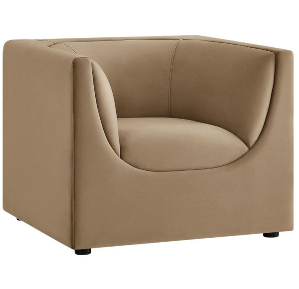 Natalia Taupe Velvet Fabric Chair Beige armchair on a white background