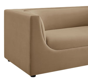 Natalia Taupe Velvet Fabric Loveseat Beige sofa on a white background