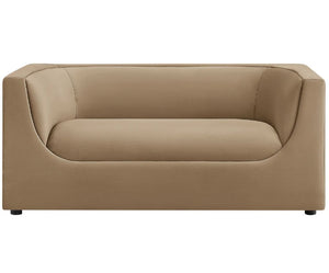 Natalia Taupe Velvet Fabric Loveseat Beige sofa on a white background