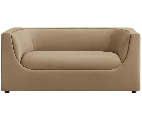 Natalia Taupe Velvet Fabric Loveseat Beige sofa on a white background