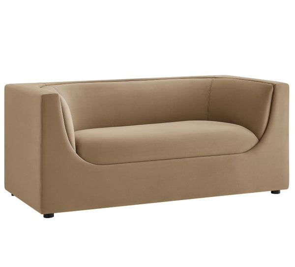 Natalia Taupe Velvet Fabric Loveseat Beige sofa on a white background
