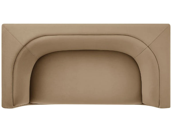 Natalia Taupe Velvet Fabric Loveseat Beige upholstered headboard on a white background