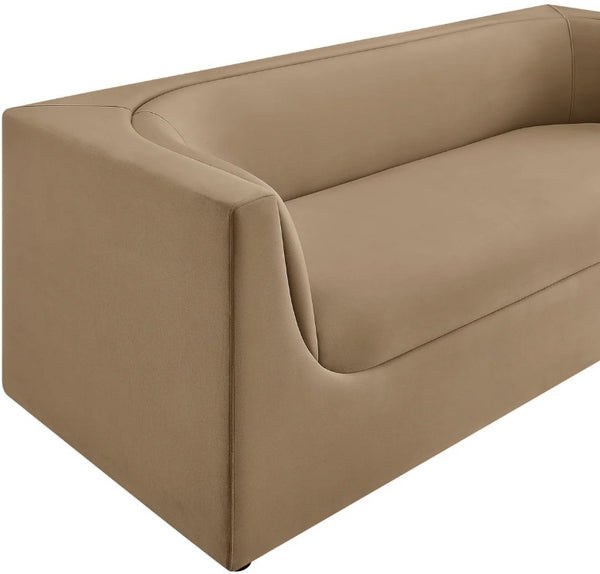 Natalia Taupe Velvet Fabric Sofa Beige sofa on a white background