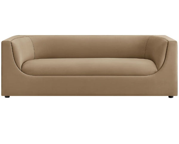Natalia Taupe Velvet Fabric Sofa Beige sofa on a white background