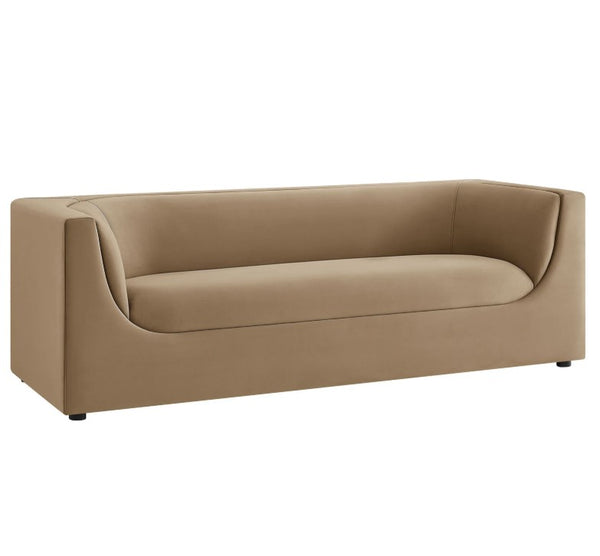 Natalia Taupe Velvet Fabric Sofa Beige sofa on a white background