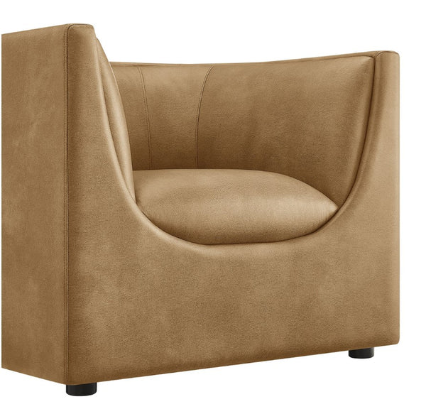 Natalia Toast Premium Vegan Leather Chair Brown leather armchair on a white background