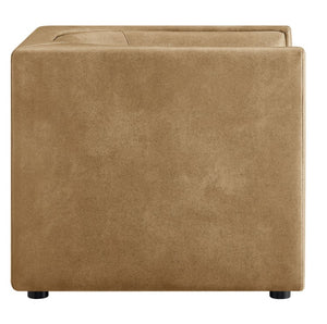 Natalia Toast Premium Vegan Leather Chair Brown textured cube-shaped ottoman on a white background