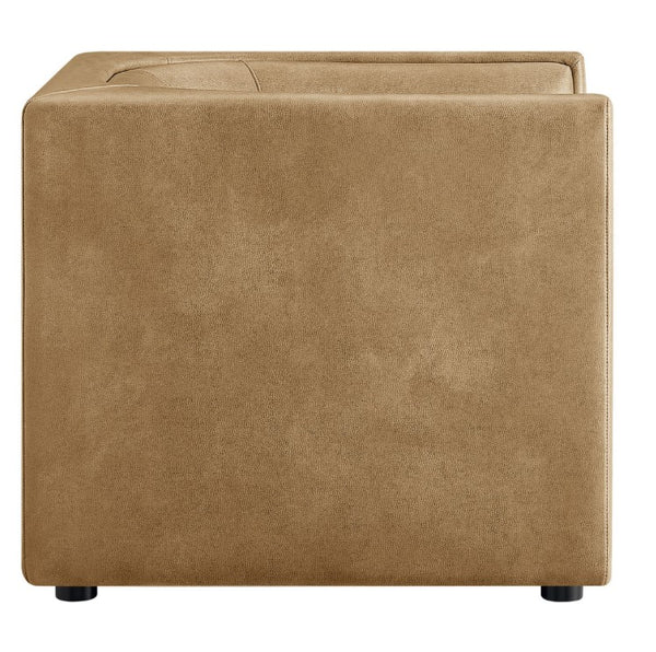Natalia Toast Premium Vegan Leather Chair Brown textured cube-shaped ottoman on a white background