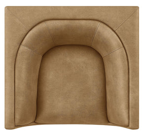 Natalia Toast Premium Vegan Leather Chair Brown pet bed with a curved design on a white background