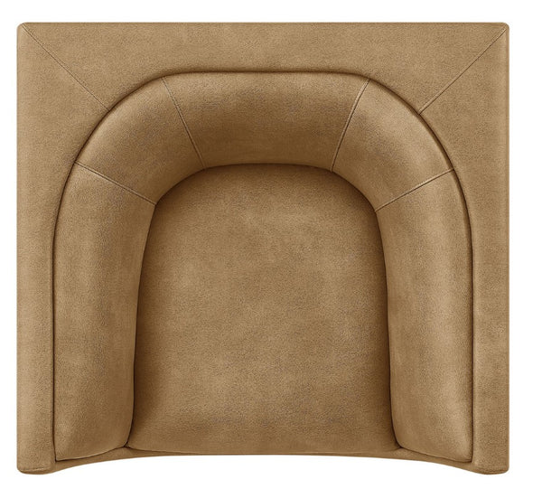 Natalia Toast Premium Vegan Leather Chair Brown pet bed with a curved design on a white background