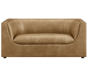 Natalia Toast Premium Vegan Leather Loveseat Brown leather sofa on a white background
