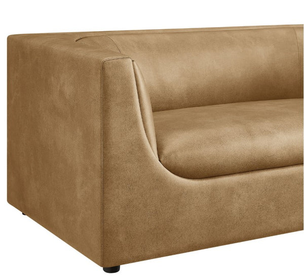 Natalia Toast Premium Vegan Leather Loveseat Brown leather sofa on a white background