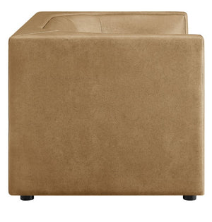 Natalia Toast Premium Vegan Leather Loveseat Brown upholstered cube ottoman on a white background