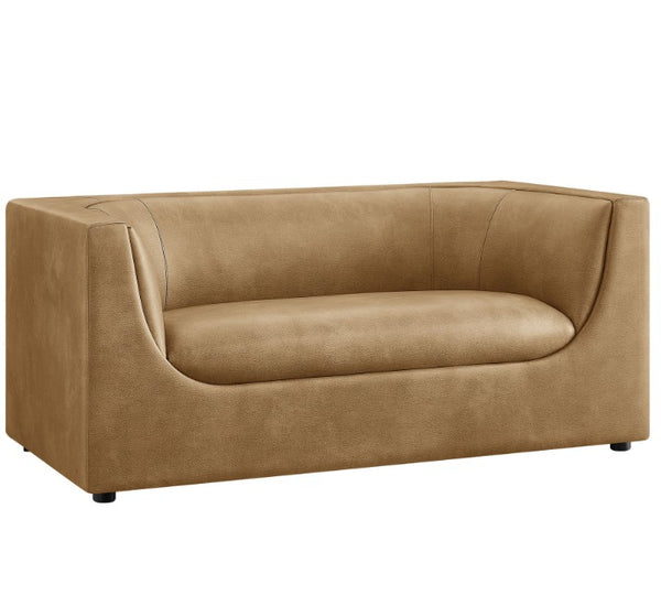 Natalia Toast Premium Vegan Leather Loveseat Brown sofa on a white background
