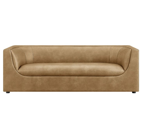 Natalia Toast Premium Vegan Leather Sofa Beige sofa on a white background