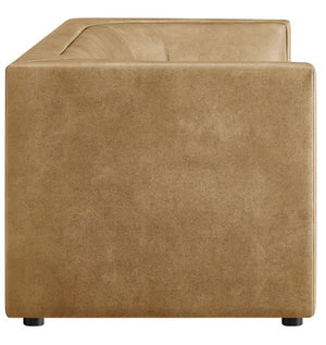 Natalia Toast Premium Vegan Leather Sofa Brown cube-shaped ottoman on a white background