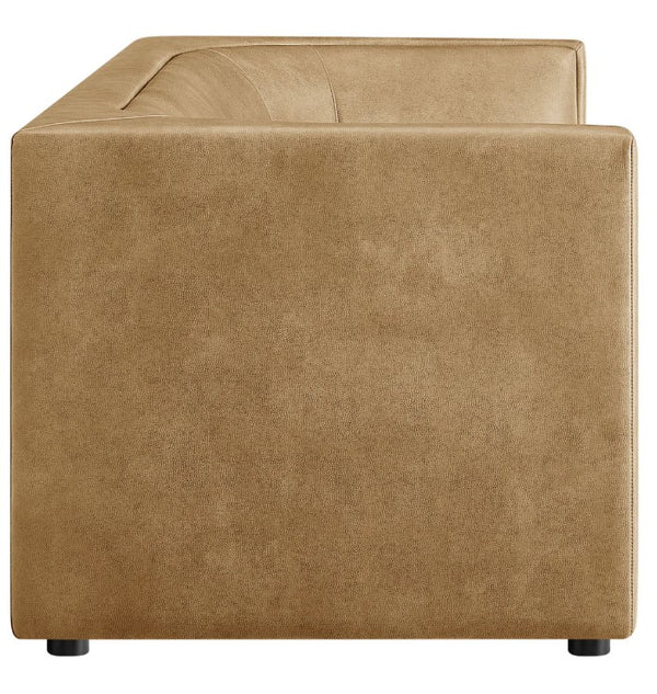 Natalia Toast Premium Vegan Leather Sofa Brown cube-shaped ottoman on a white background