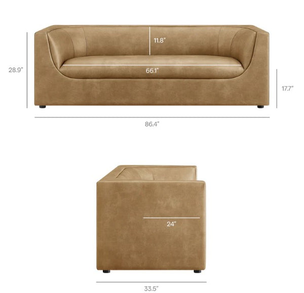Natalia Toast Premium Vegan Leather Sofa Size
