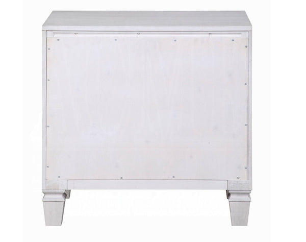 Natasha Two Tone Light Gray Nightstand A white wooden chest or cabinet with a flat rectangular top and four short legs, shown against a plain white background.