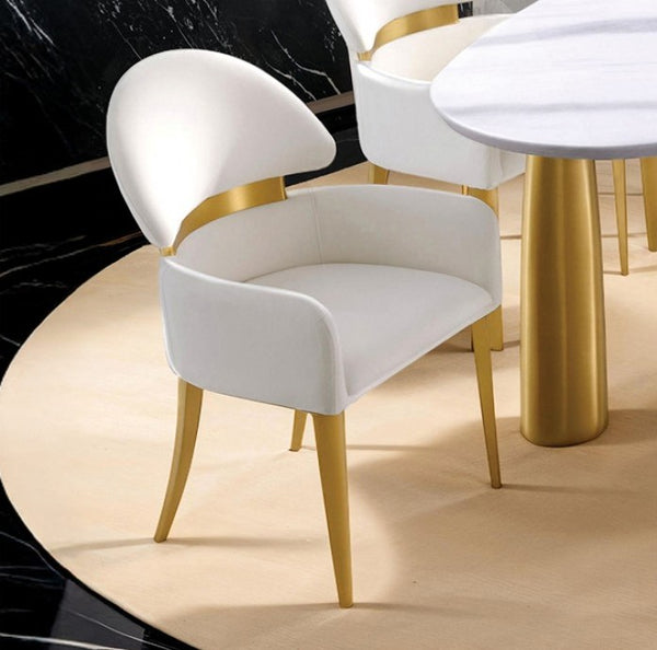 Nayem Dining Chair White Upholstered Gold Finish