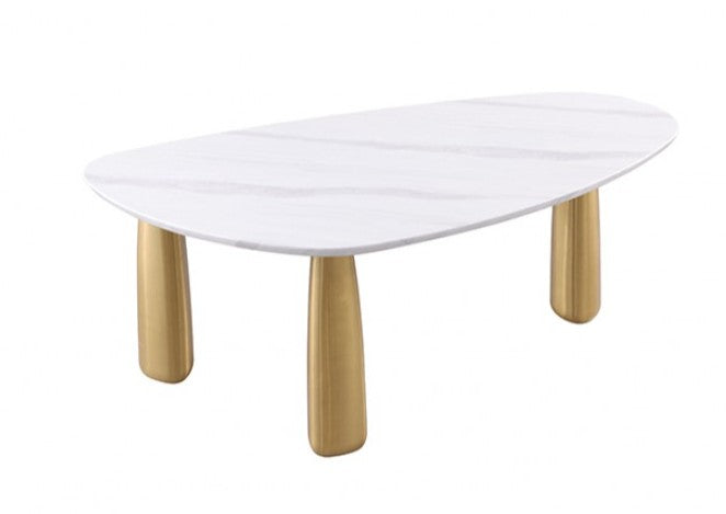 Nayem Dining Table Oval Sintered Stone White Gold Finish