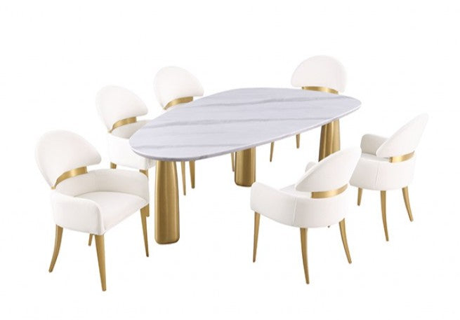 Nayem Dining Table Oval Sintered Stone White Gold Finish