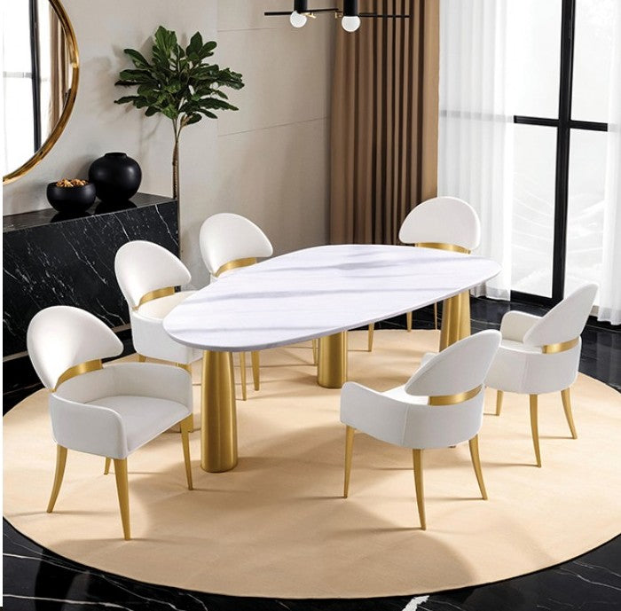 Nayem Dining Table Oval Sintered Stone White Gold Finish