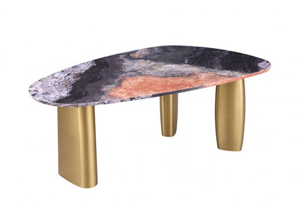 Naynem Dining Table Oval Sintered Stone Black Gray Gold Finish Style 
