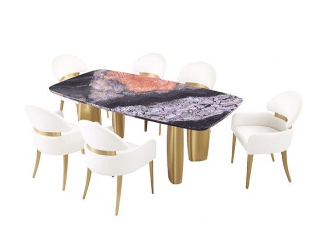 Naynem Dining Table Sintered Stone Black Gray Gold Finish