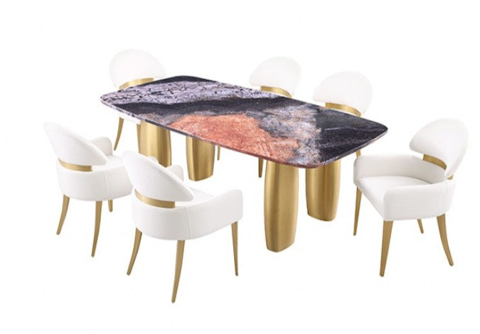 Naynem Dining Table Sintered Stone Black Gray Gold Finish